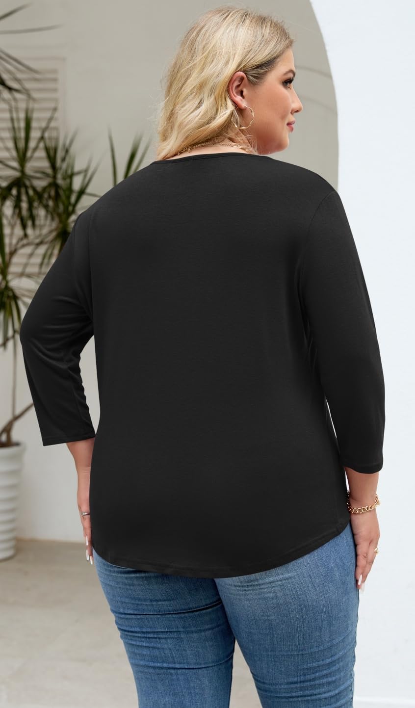 Plus Size Tops for Womens 3/4 Sleeve V Neck Casual T Shirts Loose Fit Tunic Blouse - Image 6