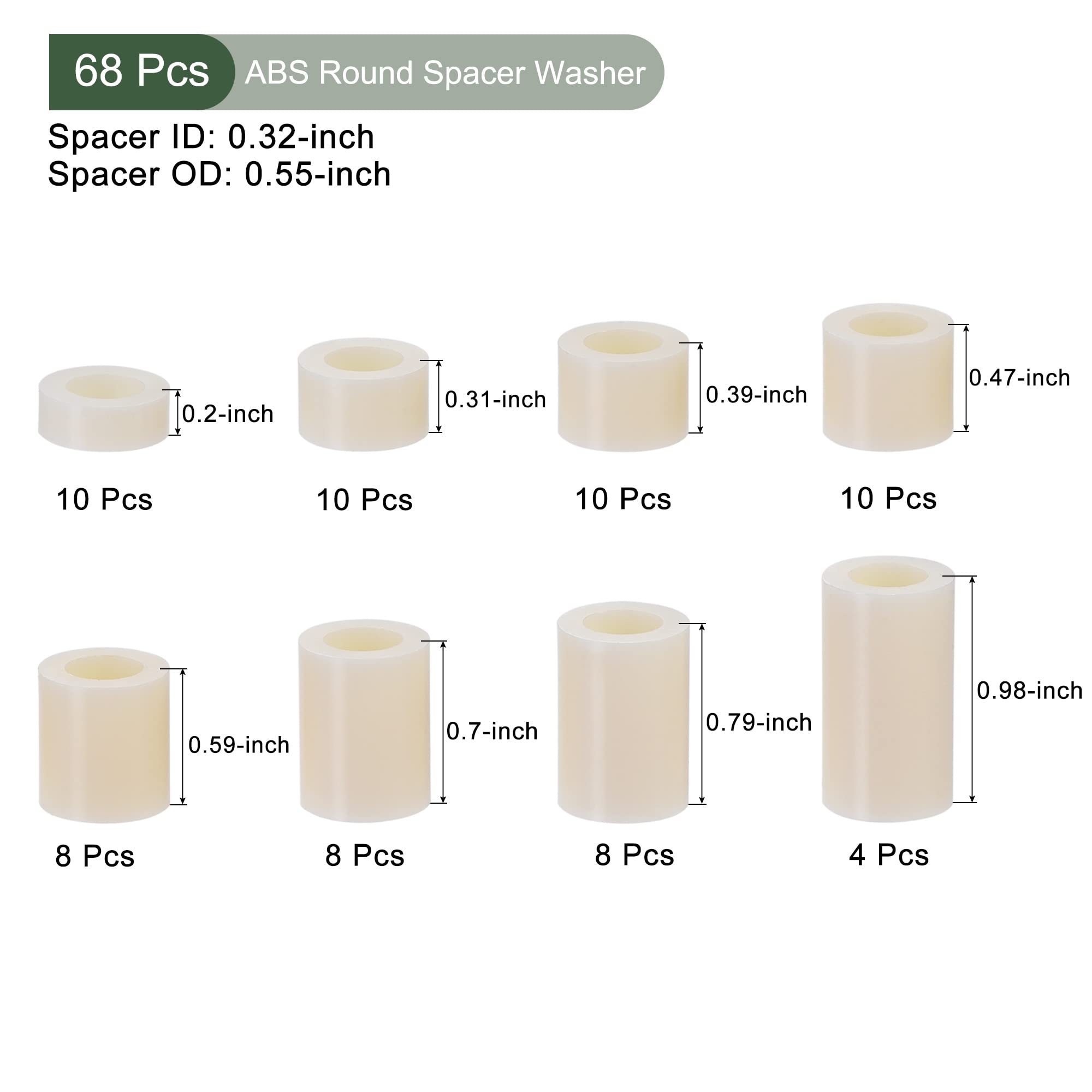 YOKIVE 68 Pcs Spacer Assortment Kit, ABS Round Straight Spacer - Image 2