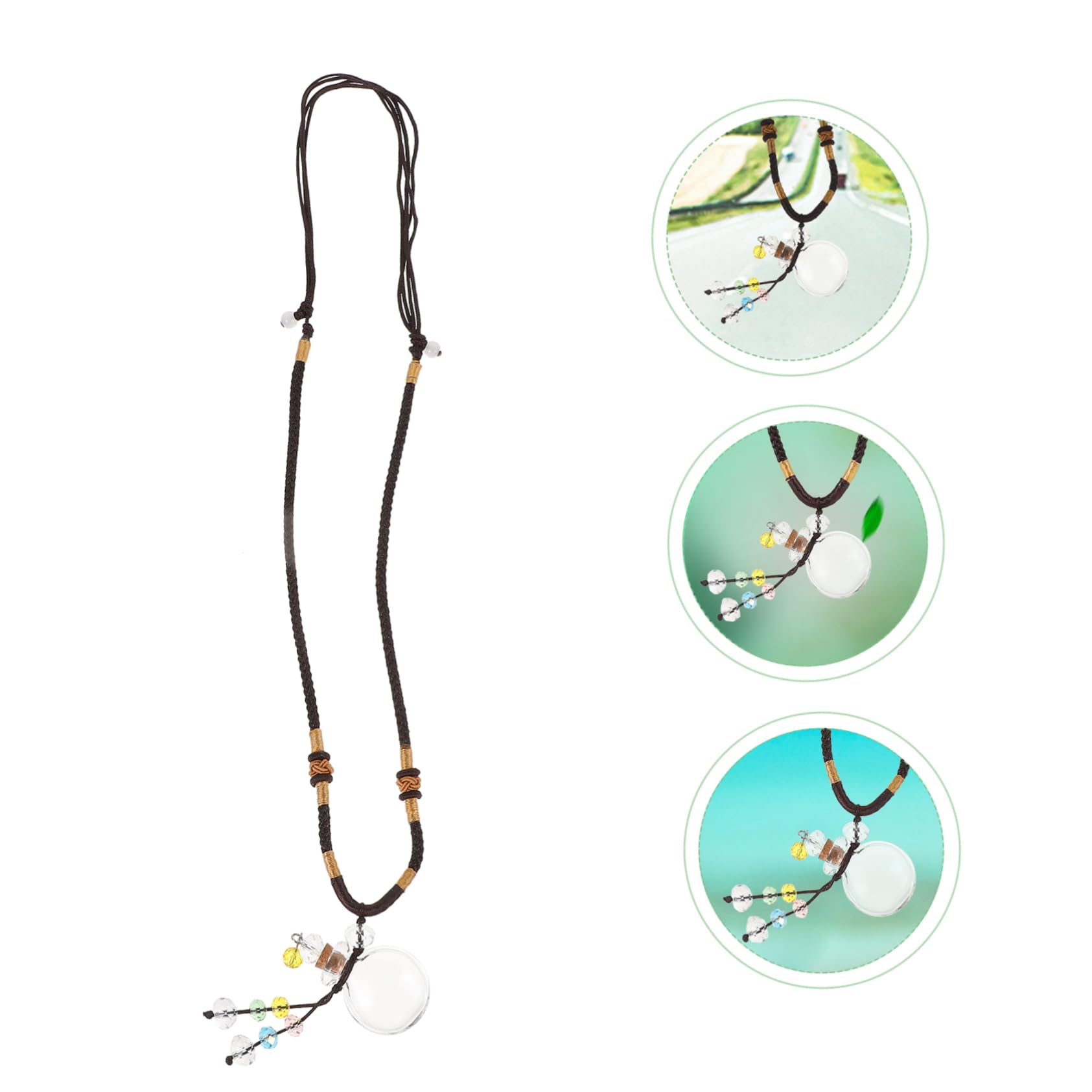 minkissy 2 collares de botella de aceite esencial para coche, espejo retrovisor de coche, collares con difusor de aceite esencial para mujer, collares colgantes de moda para mujer, colgante de
