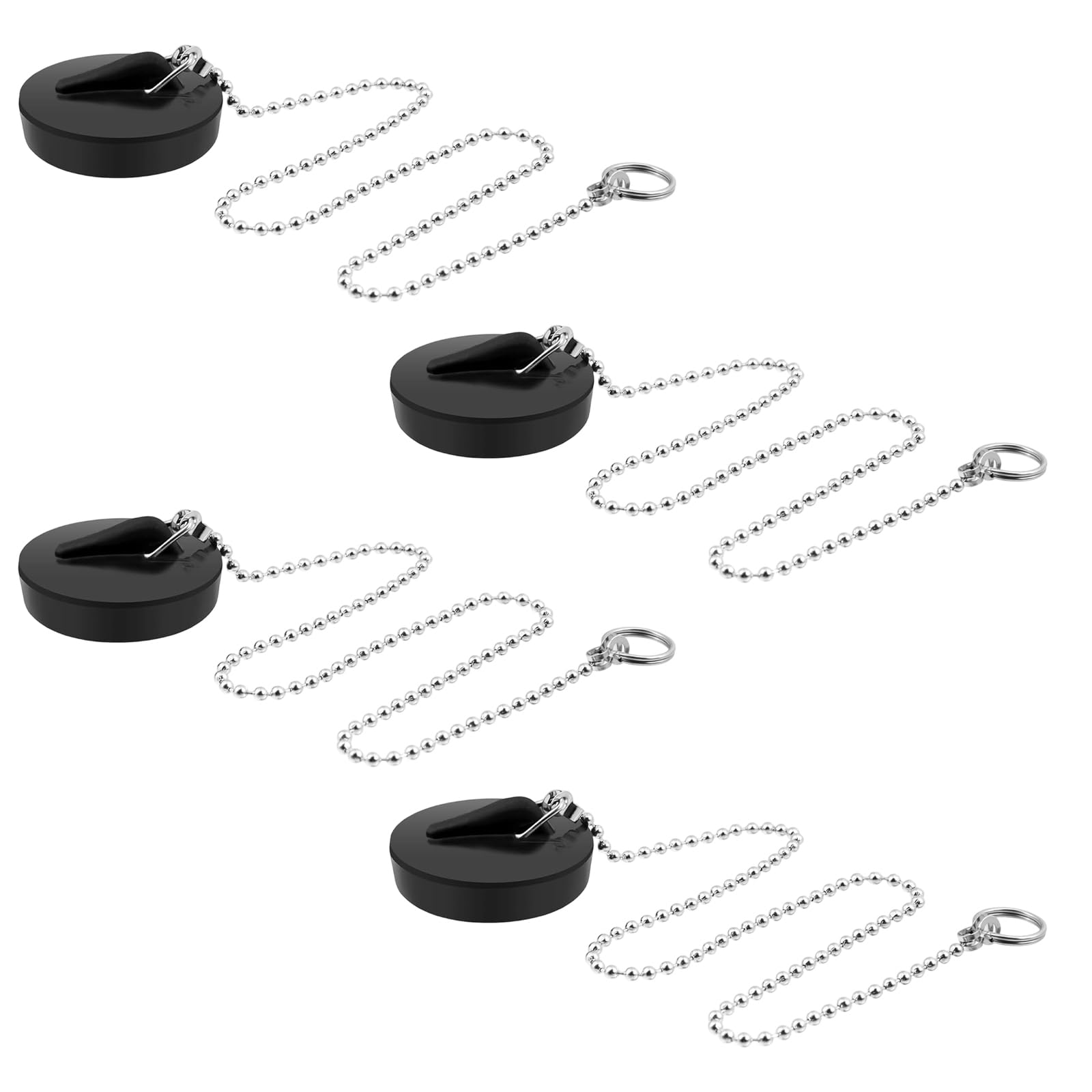 4 Pcs Universal Bath Plug with Chain, Black Sink Stoppers for Kitchen and Bathroom, Bathroom Sink Plug Drain Stopper, 40mm Waste Replacement