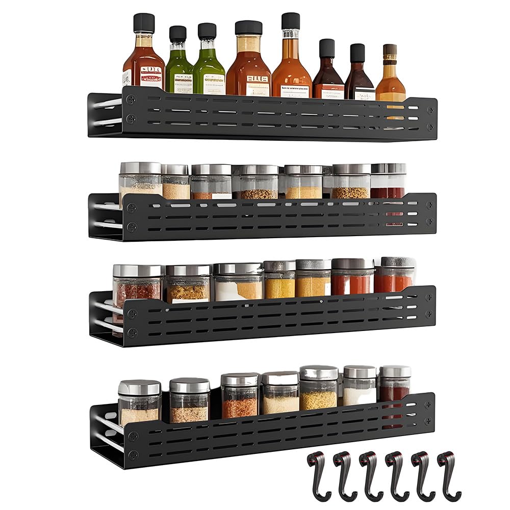 GELYA 4 Pack Spice Rack wall mounted, spice rack organizer for cabinet?Spice Organizer for Spice Jars and Seasonings?Space-Saving kitchen seasoning organizer?for Your Kitchen Cabinet,or Pantry Door