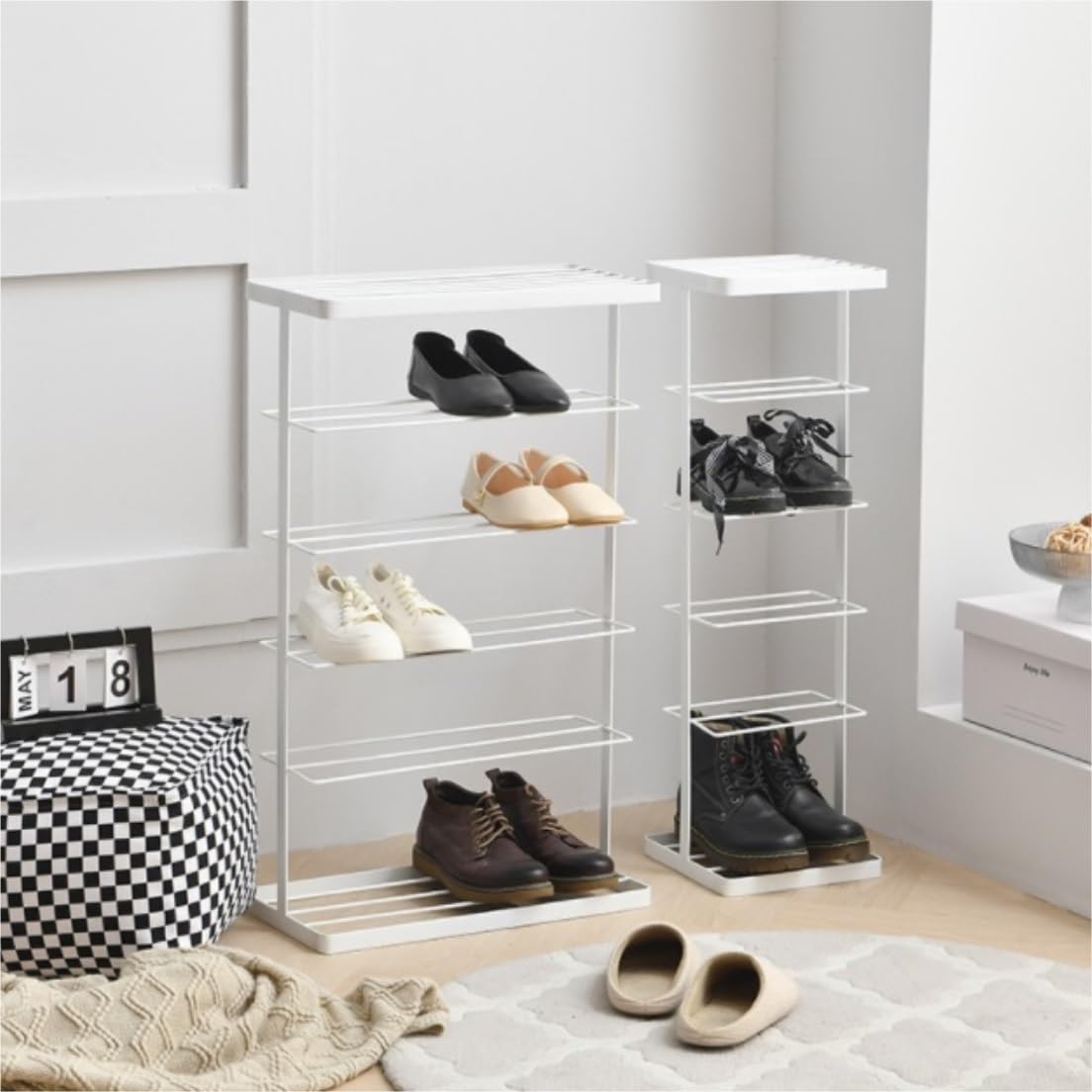 6-poziomowy metalowy stojak na buty antypoślizgowy wolnostojący do sypialni i salonu oszczędzający miejsce przechowywanie obuwia biały (25 x 25 x 85 cm)