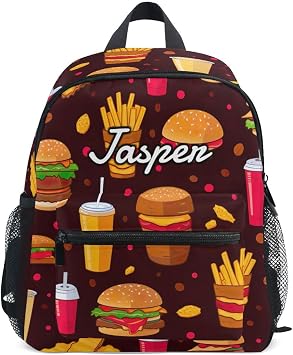 Custom Kids Toddler Backpack for Girls and Boys with Name, American Fast Food Colorful Personalized Cute Mini Backpacks Back to School