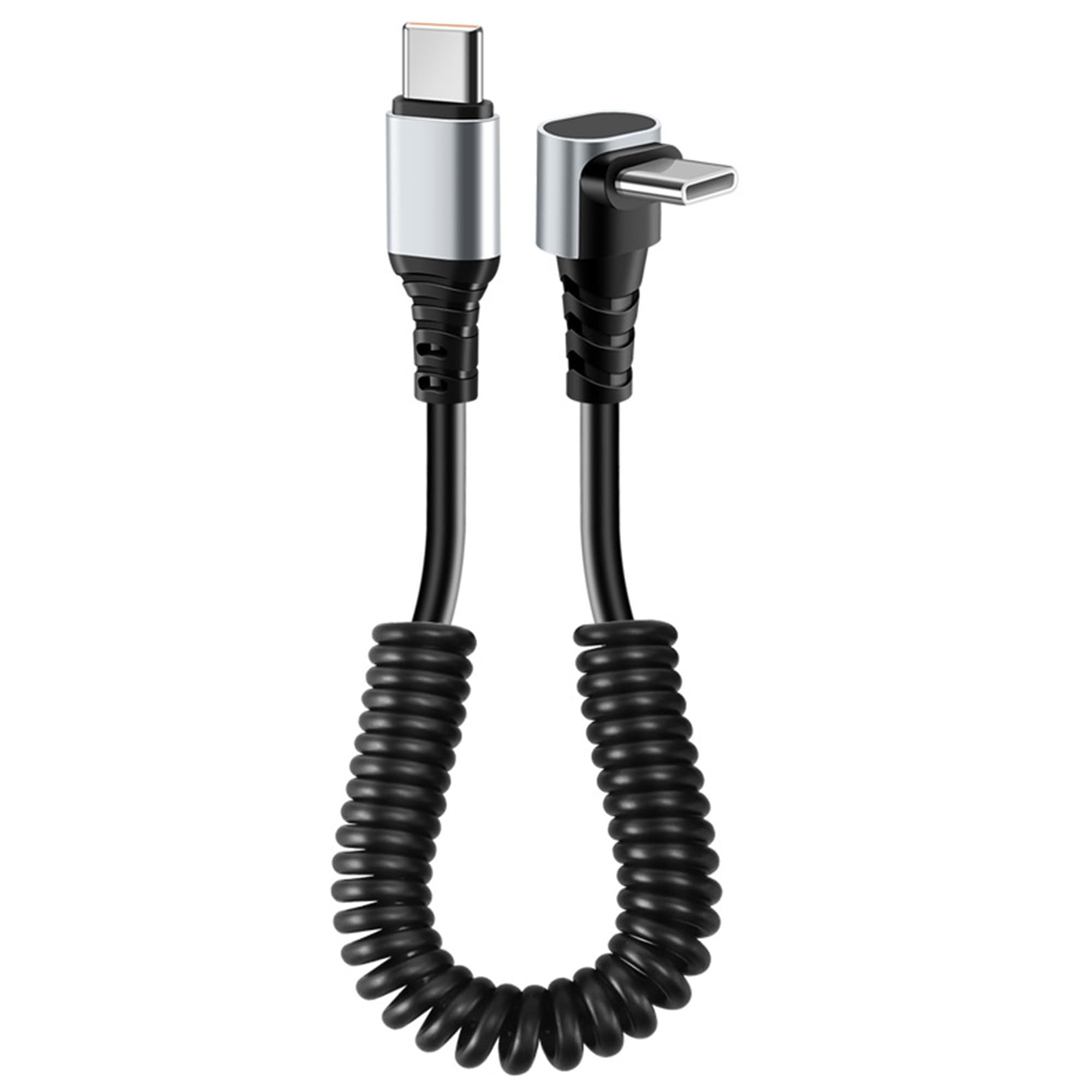 Cavo a spirale da USB C a USB C da 60 W, cavo USB-C a 90 gradi per auto, spirale a molla retrattile, cavo di ricarica di tipo C con sincronizzazione dati, compatibile con i-Phone 16 15 Plus/Pro/Pro