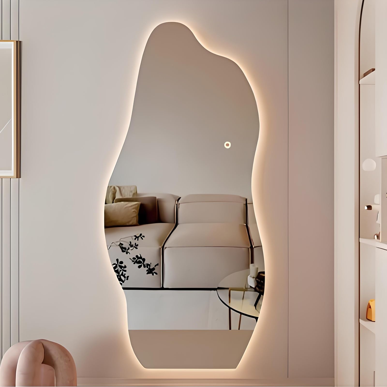 Generico Specchio A Figura Intera Asimmetrico A LED 40x150 Cm - Specchio Da Toeletta Illuminato Per Il Bagno - Appoggiato Al Muro O A Parete