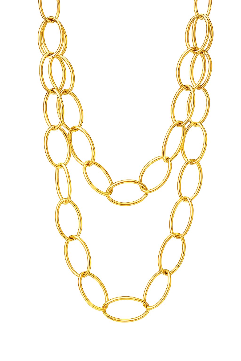 MAJALE - Cadena Oval de Acero Inoxidable - Collar de Acero Inoxidable con Acabado en Baño de Oro de 18Kt y Rodio - 90cm +5cm Extra - Estilo Versátil como Collar o Cinturón - Joyería Mujer