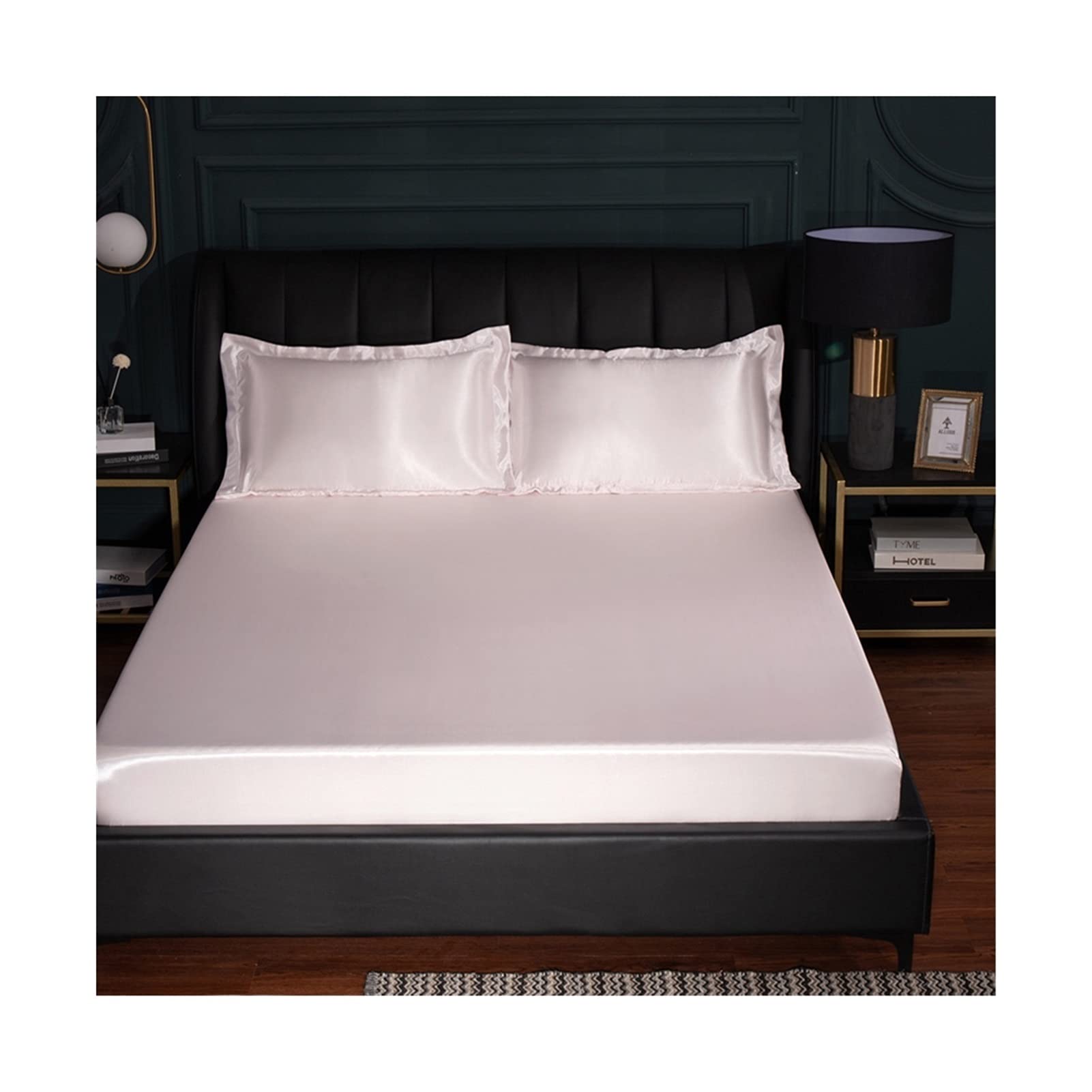 BLUNOA Satin Fitted Sheets Only King Queen Solid color summer Ice silk 25cm Deep Pocket Bottom/Bed Sheet Double Natural cool feeling smooth ice silk fabric (Color : Pink A, Size : 180x200+25 cm)