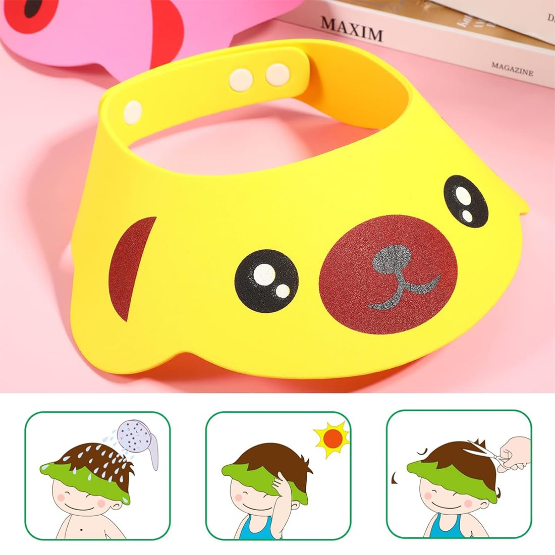Cuffie da Doccia per Bambini,2 PCS Doccia Cap per Bambino Sicurezza Regolabile Cappello Cuffia In Morbido Silicone Visiera Bimbi per Evitare che l'Acqua Scorra Agli Occhi e al Viso