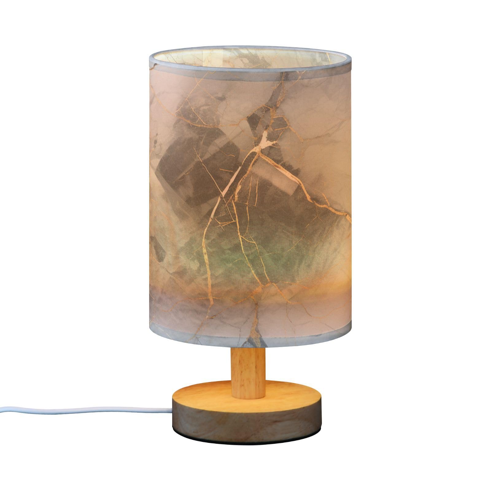 Mnsruu Bedside Table Lamp Grey Marble Gold Fluid Black Marble Bedside Lamps LED Light Desk Lamp Fabric Shade Small Lamp for Bedroom Living Room (Bulb Included) - Image 4