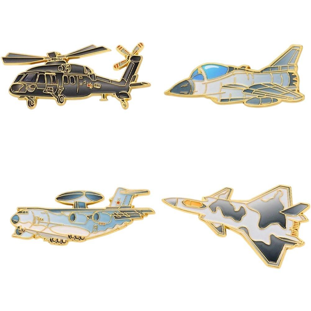 Casiler 4pcs Metal Military Plane Brooch Pin, Aircraft Lapel Badge for Aviation Fans Clothes Bag Collectible Gift Decor
