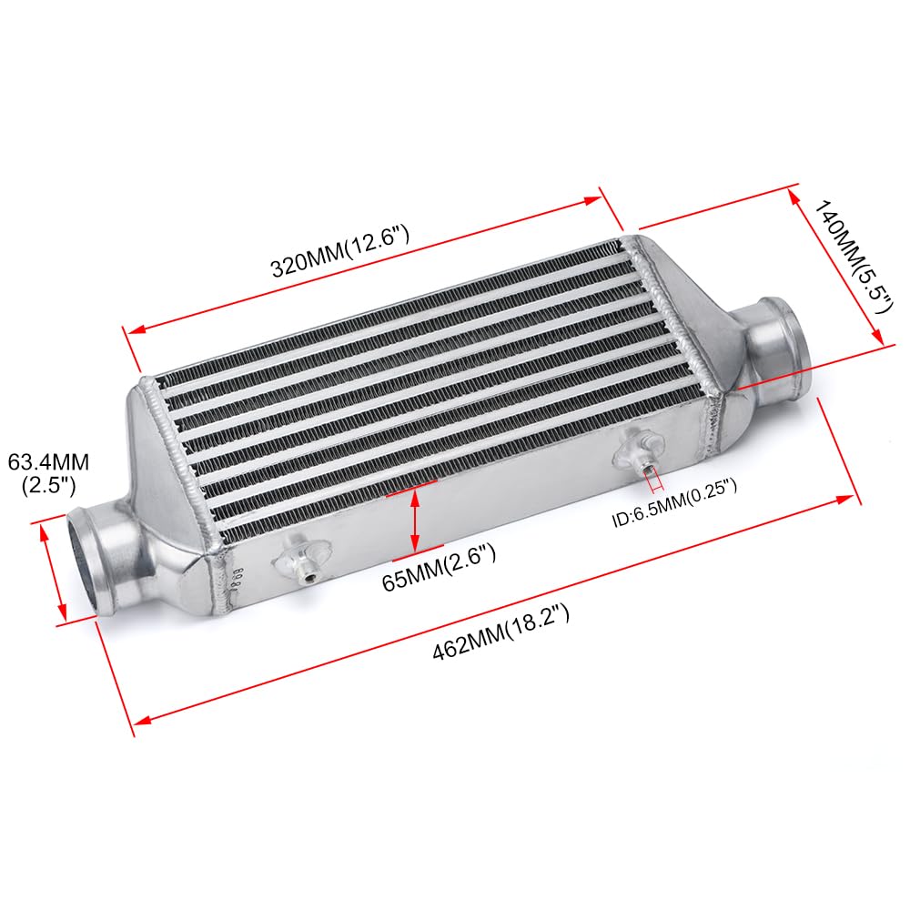 Intercooler aluminiowy 320 * 140 * 65mm Uniwersalny pasek i płyta intercoolera Turbo OD = 2,5 "Intercooler montowany z przodu LZ-ECB869