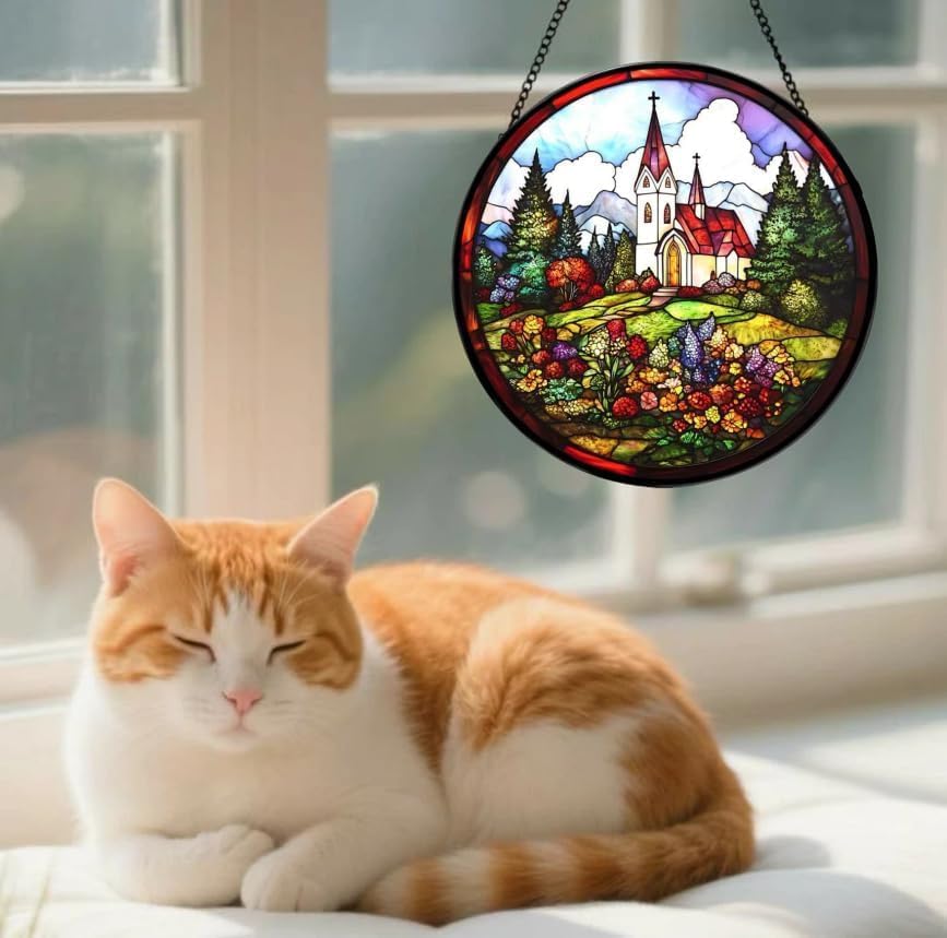 Miniatura 6 de Stained Glass Window Hanging- Church & Floral DesignSuncatcher for Window, for Christmas, Mother's Day Birthday and Nature Lovers