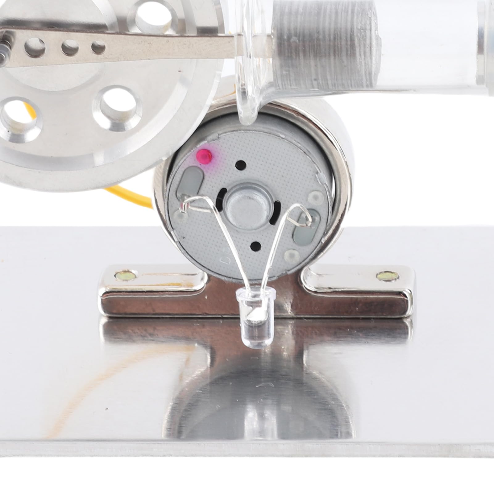 SIXRUN Motore Stirling con Modello a Cilindro Singolo, Strumento di Insegnamento di Alimentazione a Vapore in Acciaio Inossidabile per Bambini, con Luce LED
