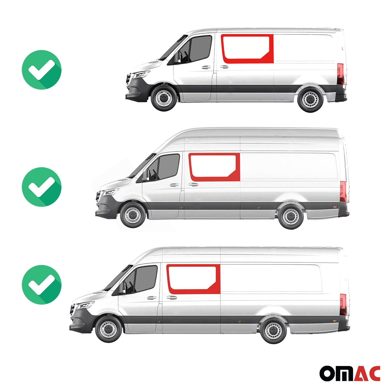 OMAC Seitenfenster kompatibel mit Mercedes Sprinter W907 2018-2025 Links Schiebetür L2 L3 L4