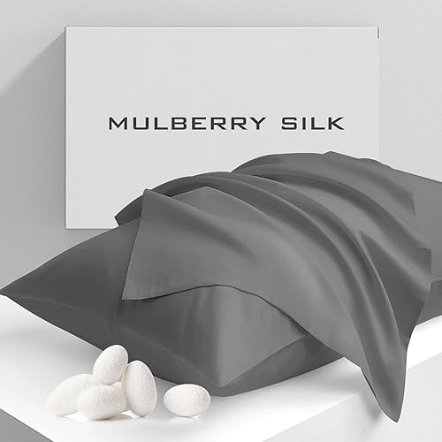 Cobnom Juego de 2 fundas de almohada de seda de morera pura, tamaño estándar con cremallera, grado 6A, 19 mommes, 600 hilos, suave, refrescante,
