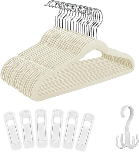 Tinfol Perchas de terciopelo para niños, paquete de 30 perchas blancas antideslizantes para niños, perchas de fieltro que ahorran espacio con 6