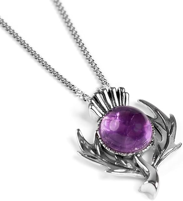 Scottish Thistle Necklace Pendant Sterling Silver Amethyst, Scottish Charm, Amethyst February Birthstone, Symbolic Necklace, Flower Necklace