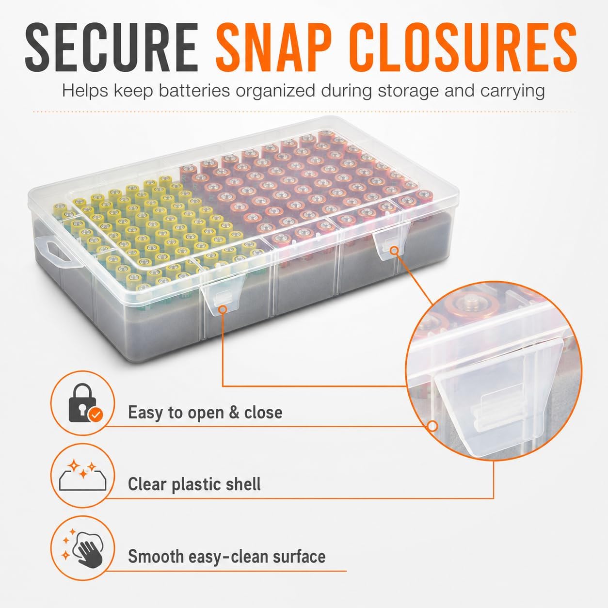 Xuerdon Battery Organizer Storage Case for 134 AA AAA Batteries, Clear Plastic Battery Box Holder with Removable Foam, Drawer & Wall Mount for Home Garage Kitchen (Batteries Not Included)