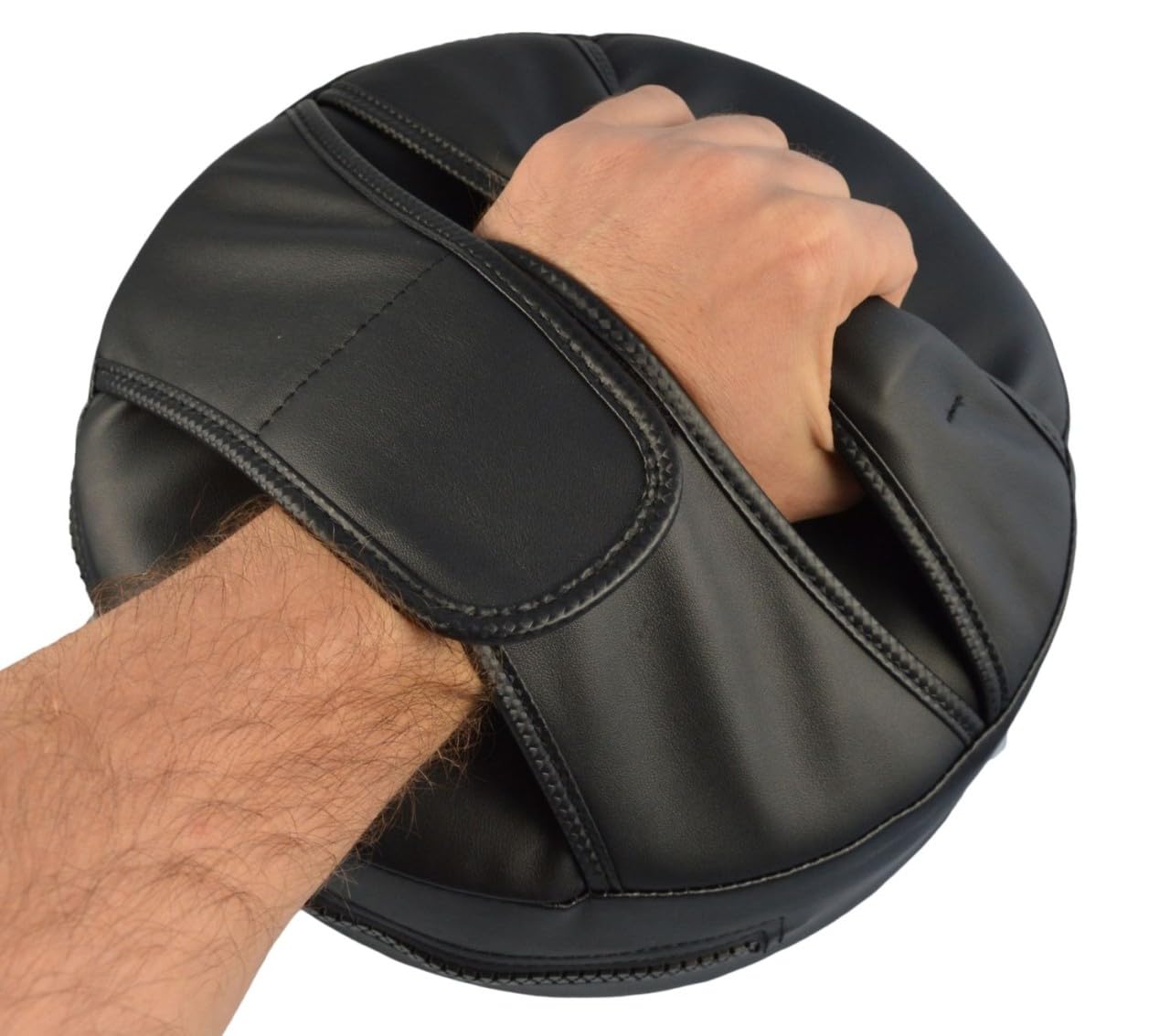 Handpratze Rund - einstellbare Griffe - 25 cm Durchmesser - Kunstleder rot-schwarz - Kickboxen, Karate, Kampfsport