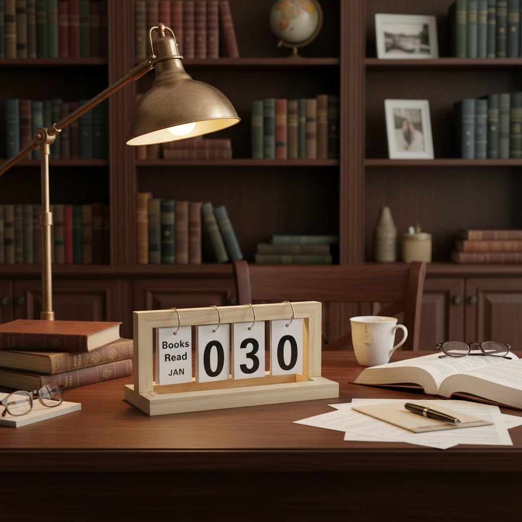 ZYZX Wooden Books Read This Year or Month Tracker Display Stand - with Flip Numbers Border, Suitable for Teachers, Students, Classrooms, Libraries, Home Office Decoration Gifts - Image 2