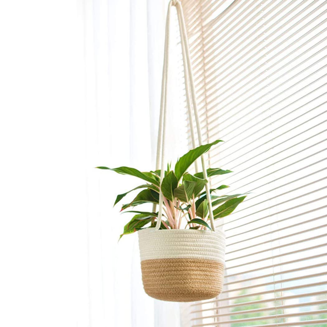 Hängende Seil Pflanzer Korb Gewebter Vase Baumwollseil Pflanzkorb Blumentopf Pflanzenhänger Für Pflanzgefäße Blumentopf Lagerung Home Decor Blumenampel Hängeampel Für Terrasse Veranda Balkon