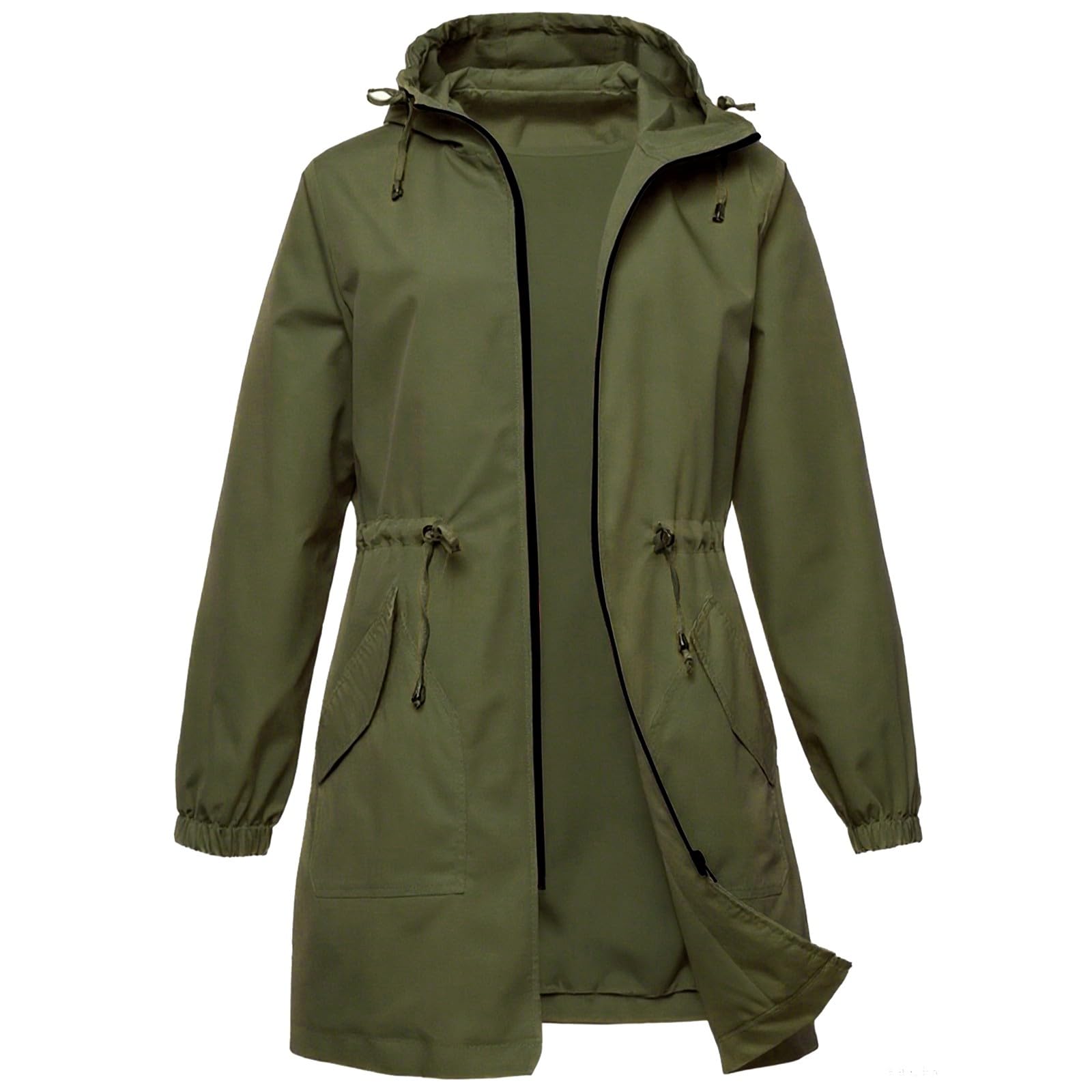 Generico Felpa da Donna con Zip E Cappuccio Media Lunghezza Tinta Unita | Hoodie Leggero Con Tasche E Coulisse Sweatshirt Manica Lunga Giacca Antipioggia Per Escursionismo Viaggio Uso Quotidiano