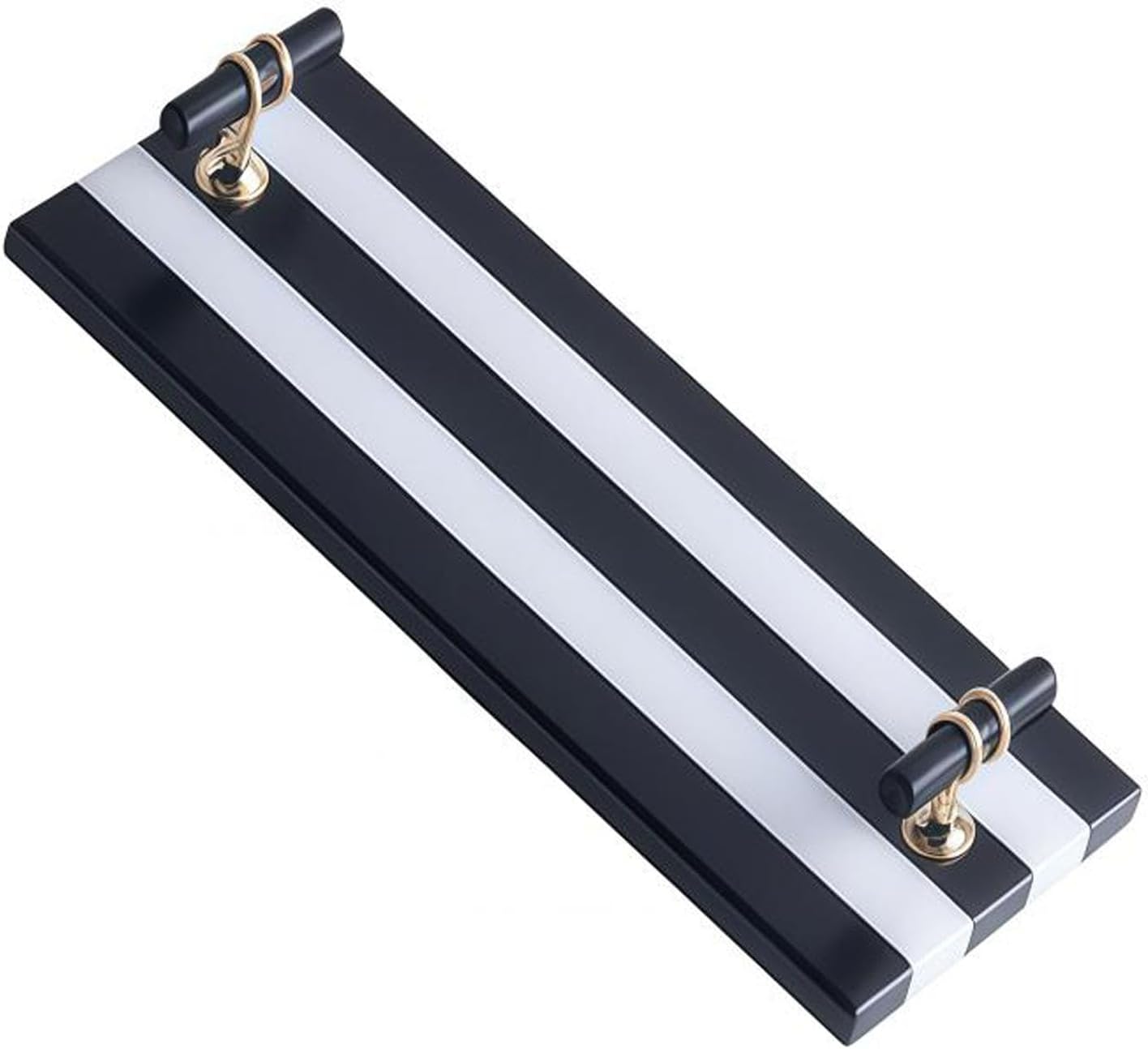 Guest Towel Holder Tray for Bathroom, Natural Marble Tray with Handles, Napkin Holder for Bathroom, Paper Hand Towel Holder Organizer (Black & White Stripes)