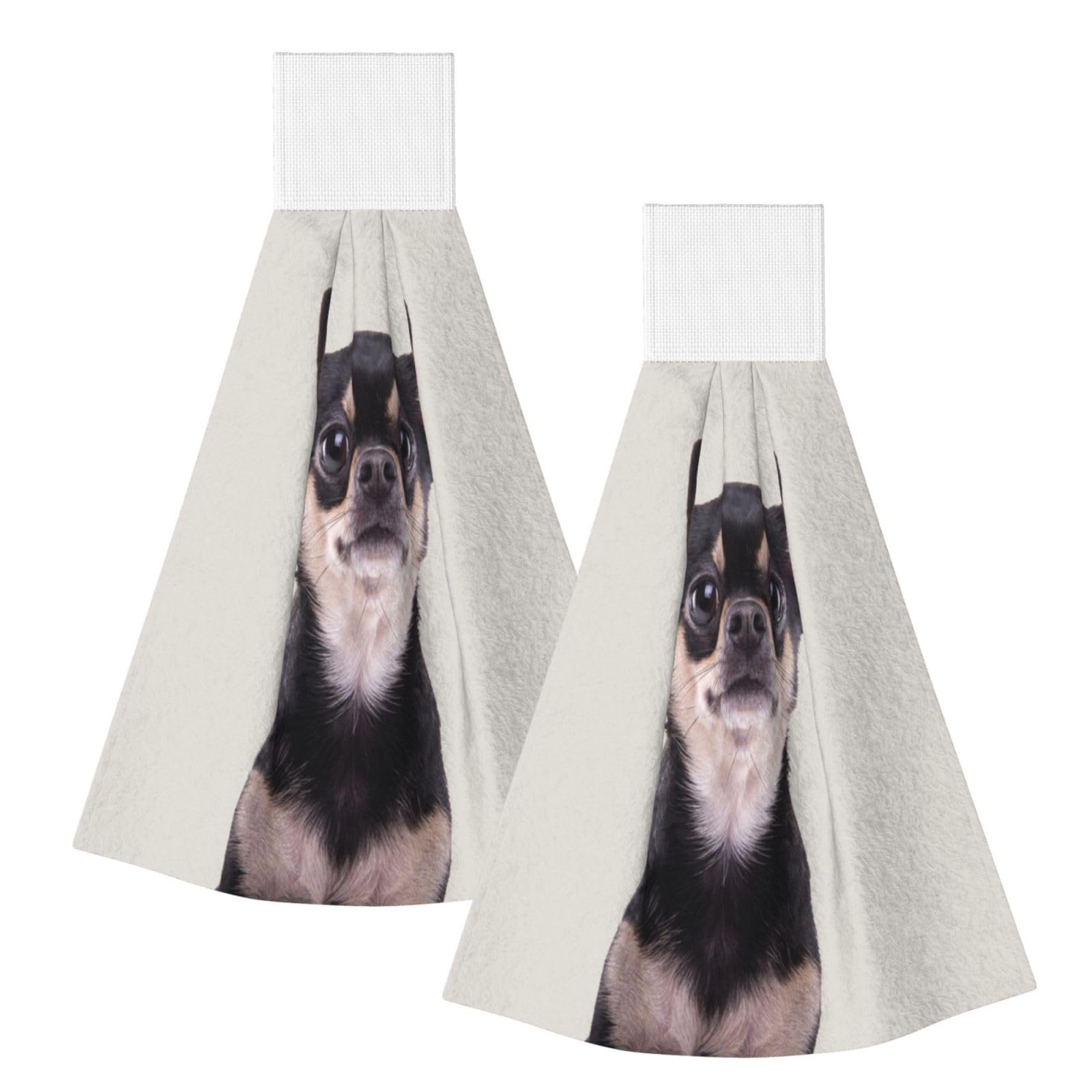 DOPKLNA Chihuahua, 2 Pcs Hanging Coral Fiber Hand Towels for Bathroom, Absorbent Kitchen Towels