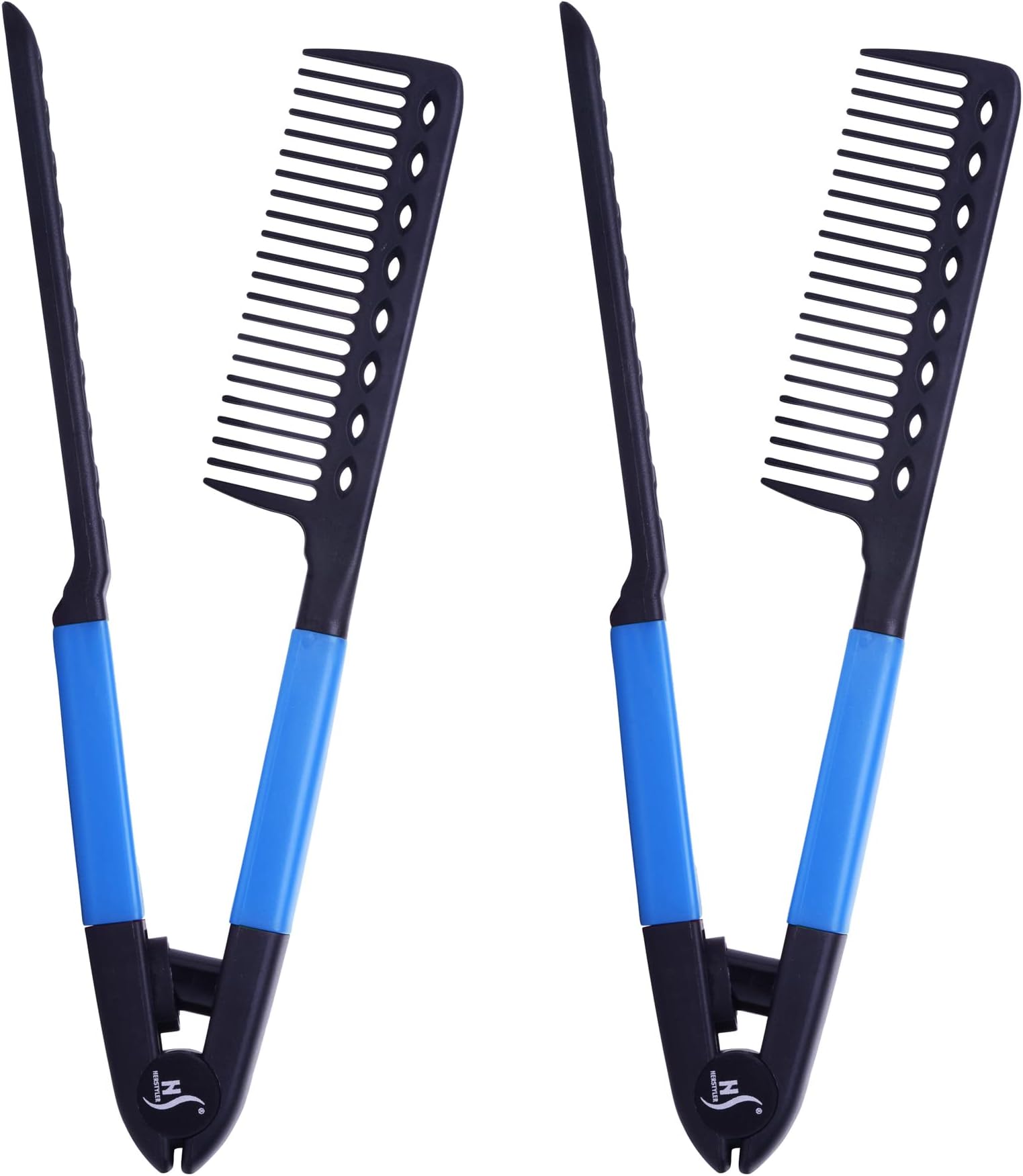 Herstyler Straightening Comb Set - Flat Keratin Comb With Grip For Smooth, Knotty Tresses - Stylish Set of 2 (Blue)