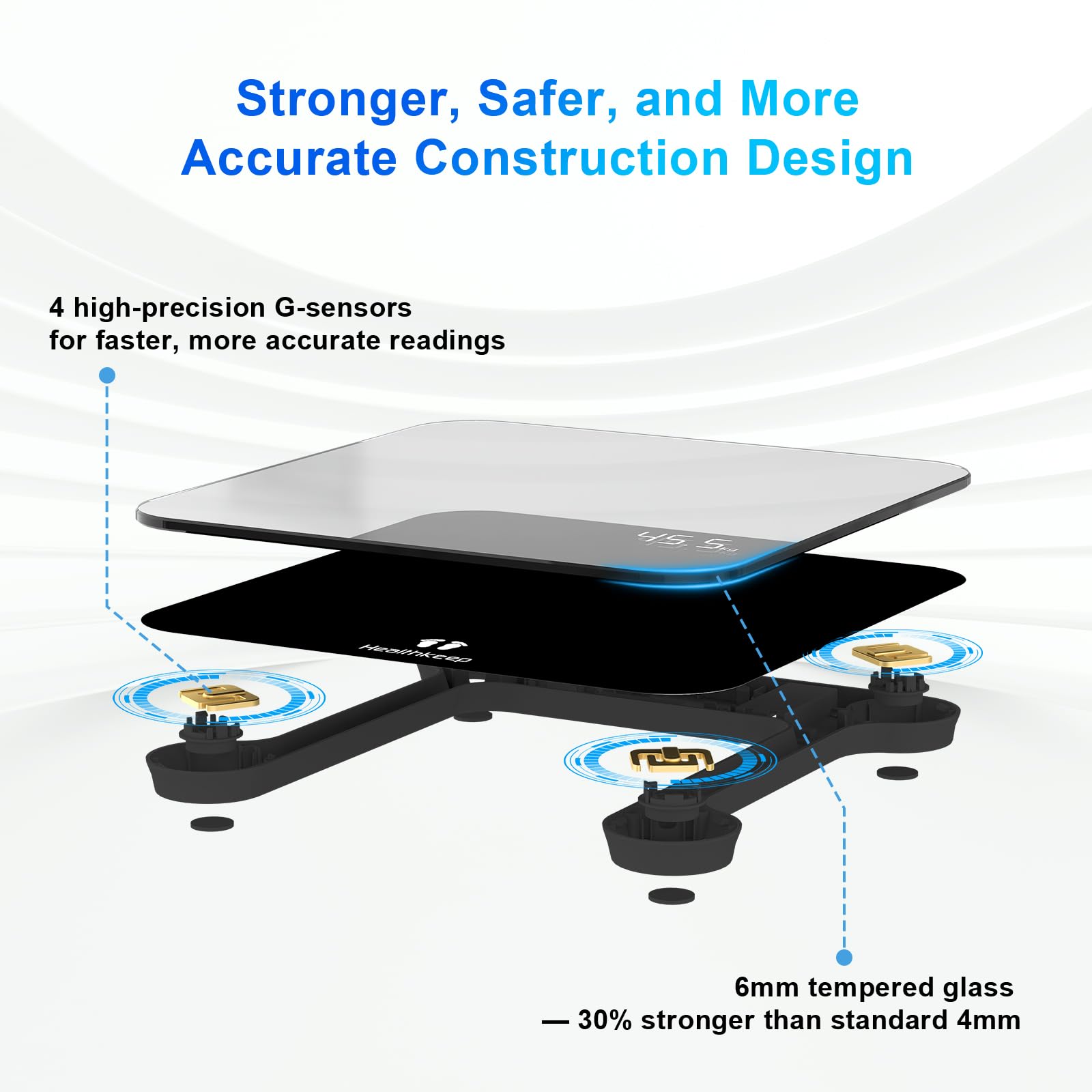 Digital Bathroom Scale for Body Weight: High-Precision 4-Sensor Accuracy, LED Display, 400lb/180kg Capacity, Safe Rounded Corners, Batteries Included