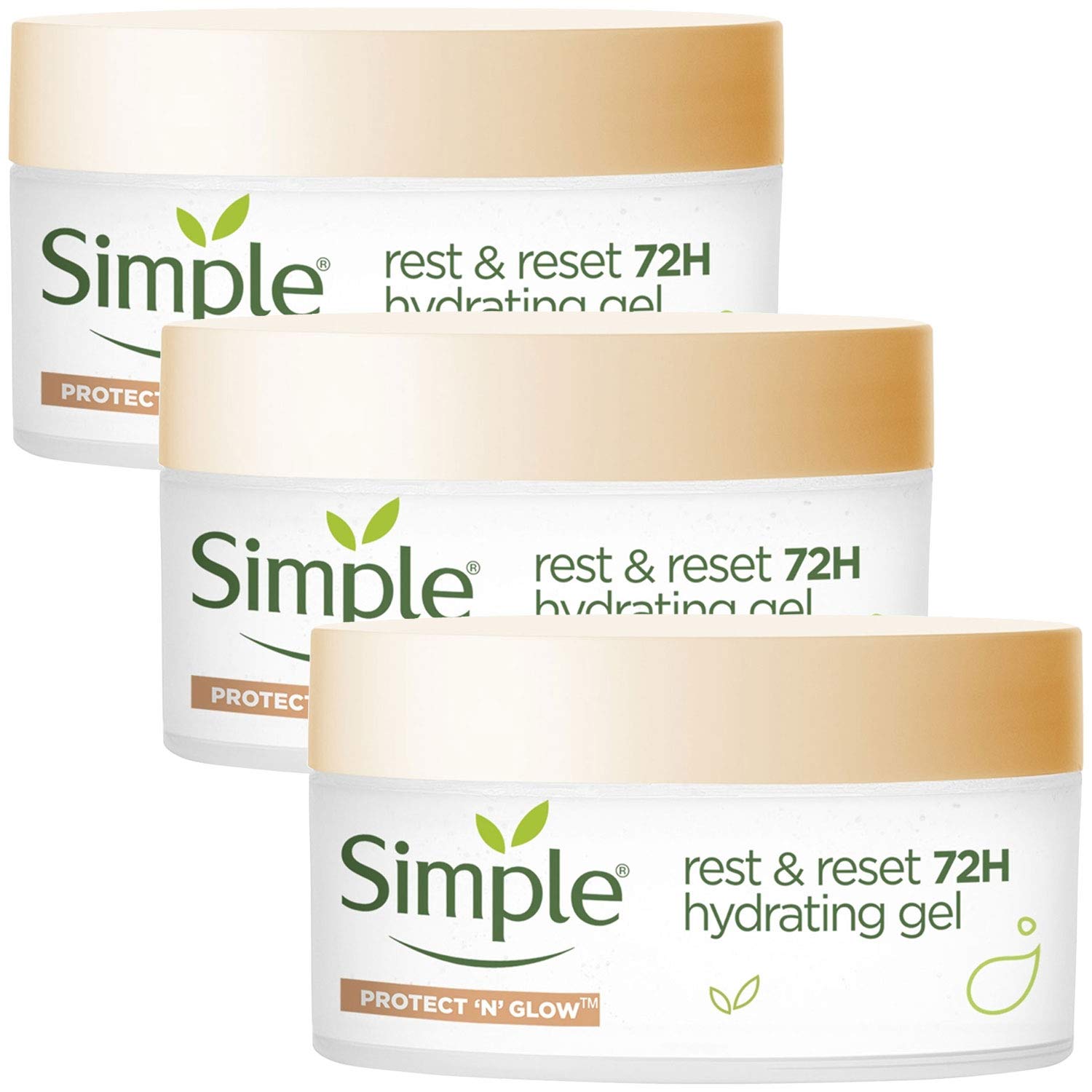 SimpleProtect 'N' Glow Rest and Reset 72 Hours Hydrating Gel cruelty-free, vegan moisturiser to enhance glowing skin 50 ml, Pack of 3