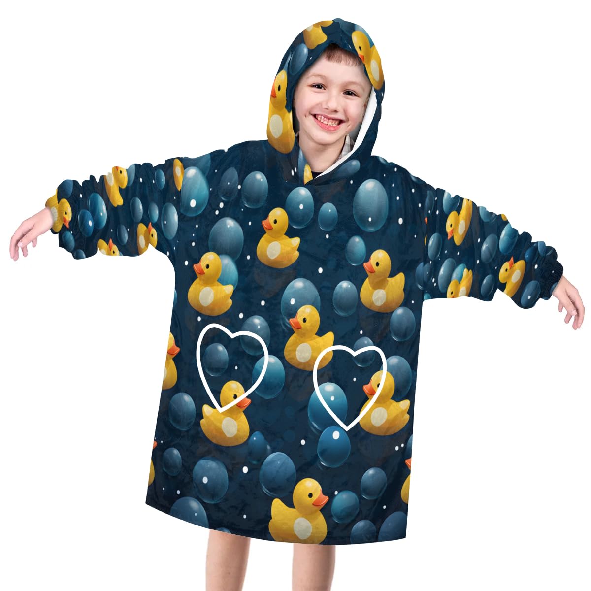 Wearable Blanket Hoodie for Kids, Yellow-billed Duck Fleece Sweatshirt Blanket Oversized Blanket Sweatshirt with Pocket Flannel Warm Hooded Blanket 6-10 Year Old Girl Boy Gift, One Size