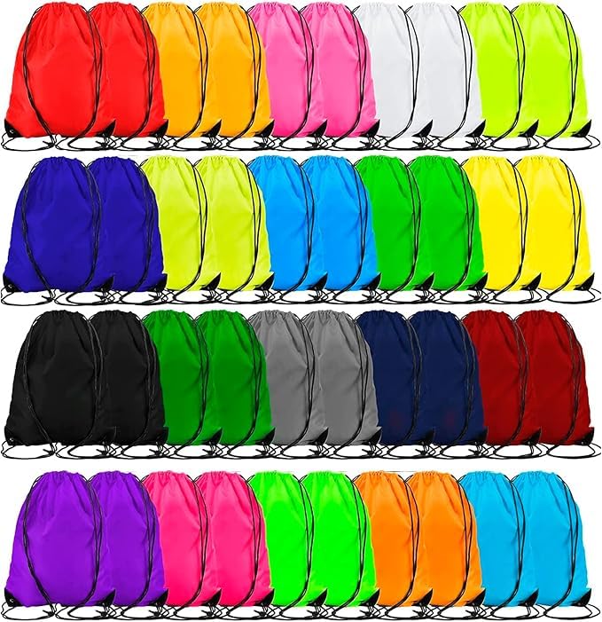 LYCN 40 Pieces Drawstring Bags Bulk, Waterproof, 42X34cm (20 Colours)
