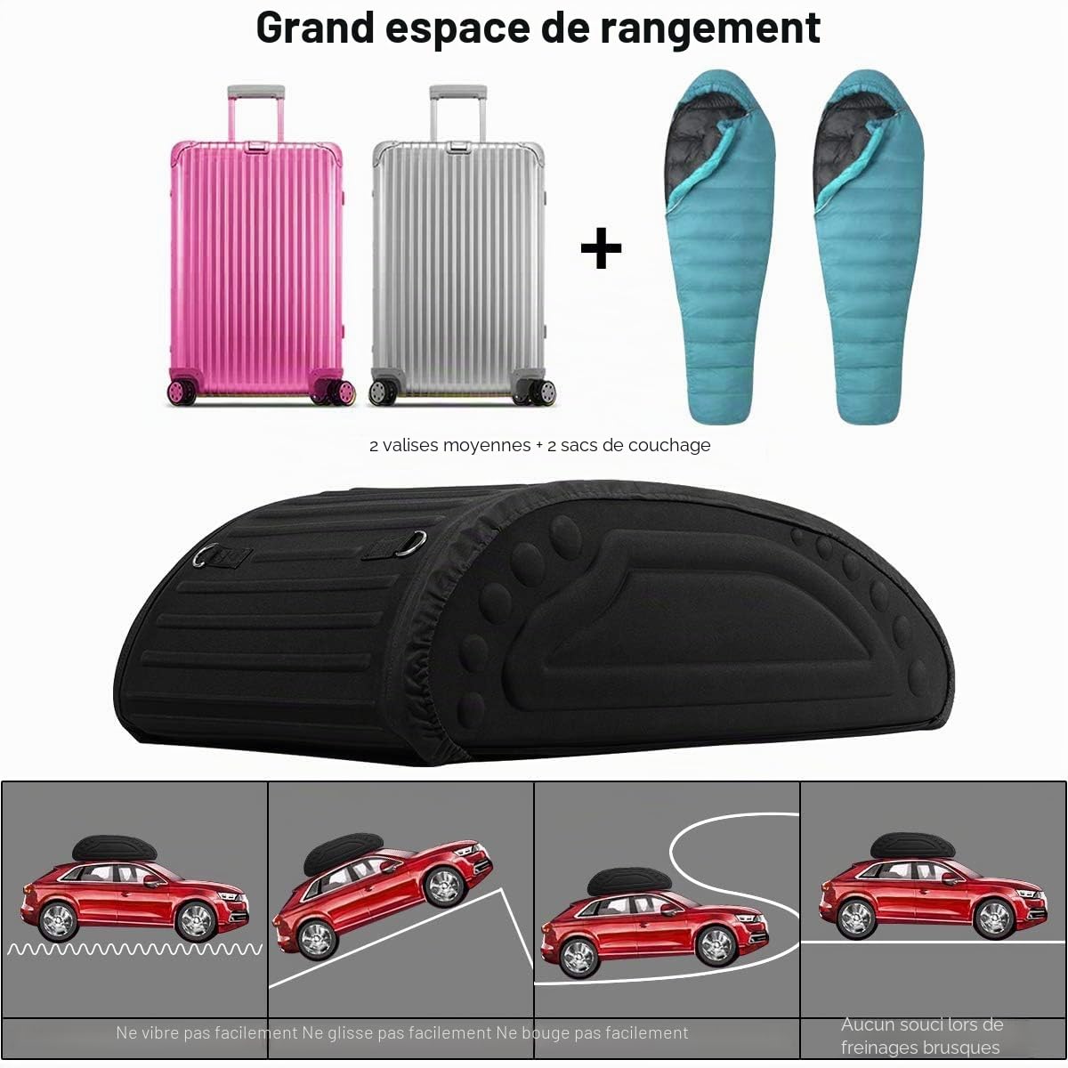 FANTASK Coffre de Toit de Voiture 400 l avec Sangles de Transport, Sac de Toit, Sac à Bagages, Noir