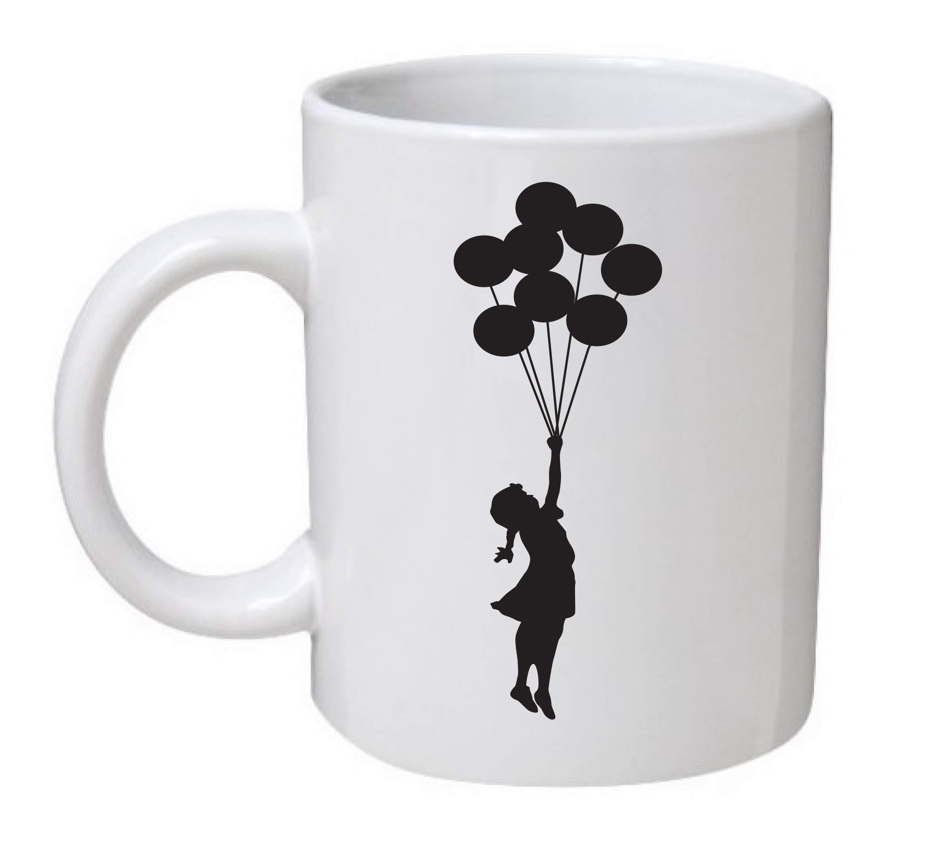 Awanheart Girls White/Black Banksy With Balloons Mug