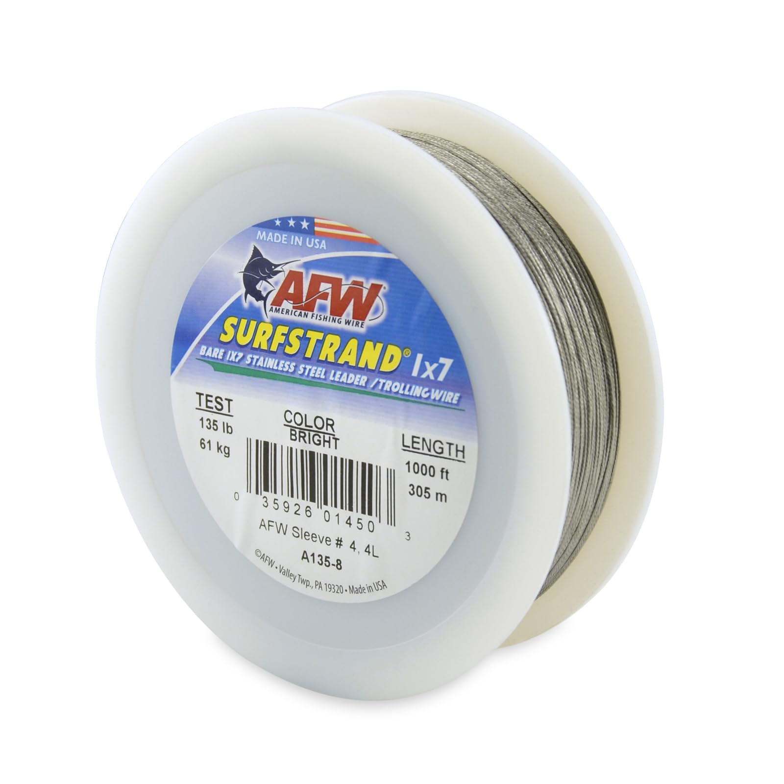 American Fishing Wire Surfstrand, Bare 1x7 Stainless Steel Leader Wire, 135 lb Test, 0.027" Diameter, Bright, 1000 ft — image 1