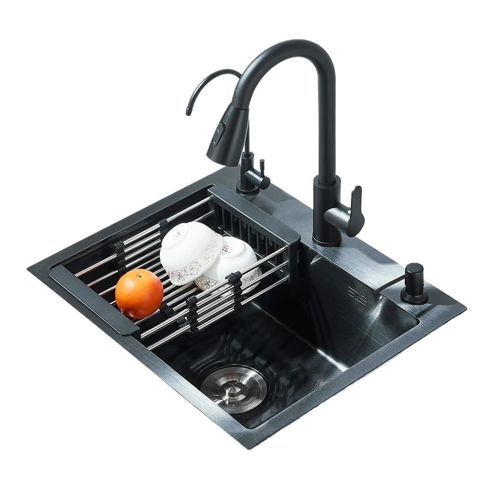Fregadero de cocina para evitar encimeras mojadas con grifo retráctil y dispensador
