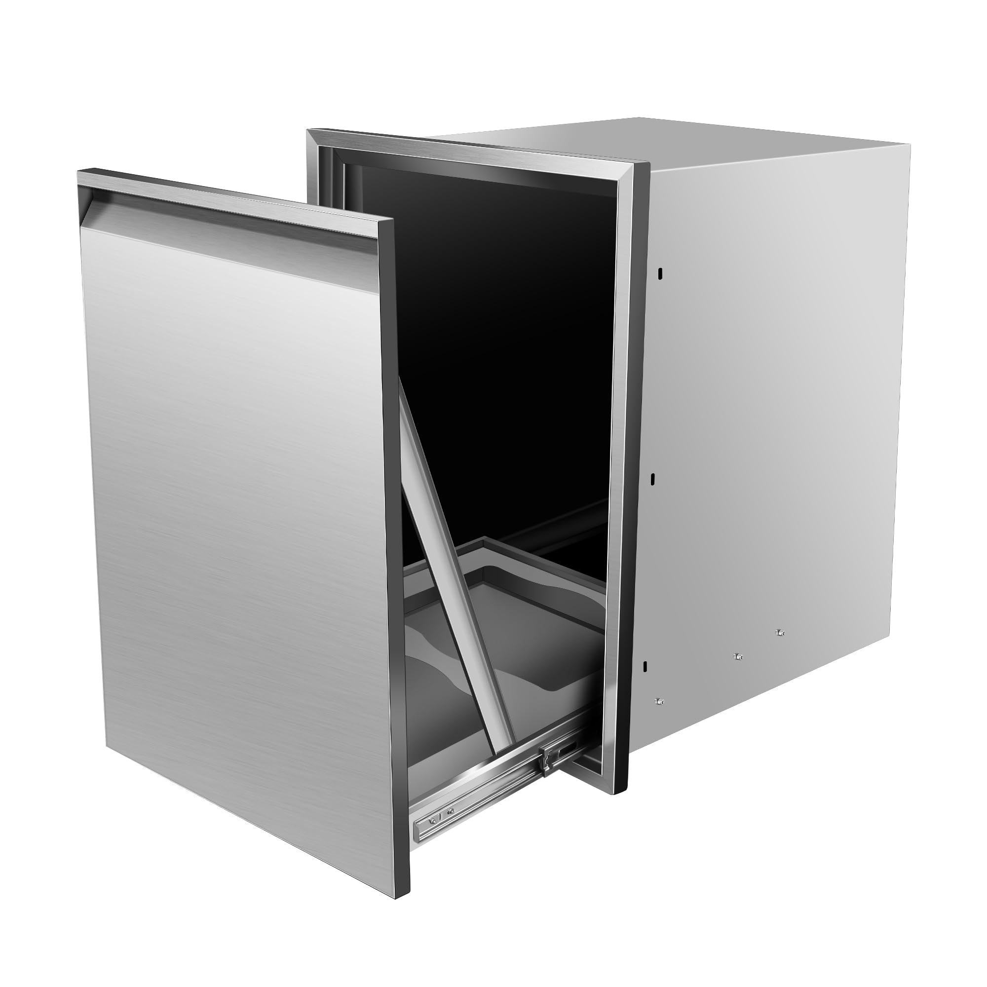 Built-in Double Trash Drawer 19" W x 27" H x 16" D Pull-Out Tray Outdoor Kitchen Stainless Steel Trash Drawer Storage Two Trash Bins for BBQ Island Grill Station