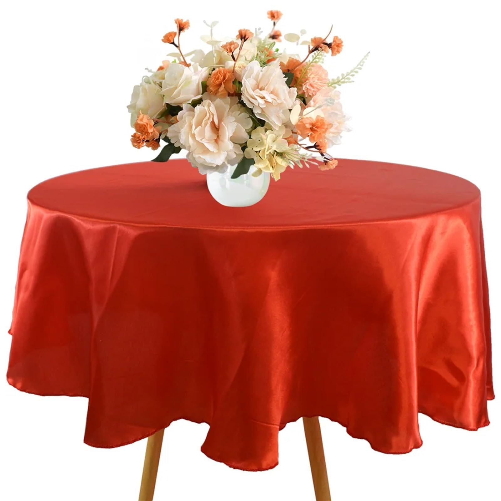 BTRYLDCFA Round Tablecloth Round Satin Tablecloth 57/90/120inch Wedding Party Decoration Table Cover Restaurant Birthday Home Table Cloth(Red,Round 180cm-71inch)