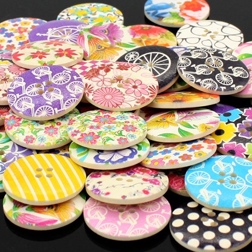 Shineweb 25Pcs 30Mm 4 Holes Multicolor Wooden Button For Scrapbooking Sewing Diy Beads Ornament Button Handmade Craft Accessory #TOP2