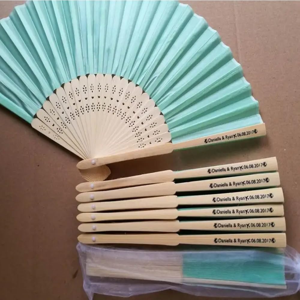 20 Piezas Abanico Personalizado con Nombre, Abanicos Plegables De Mano Abanicos, Abanico Boda Personalizado, Piezas Abanico, Mano Blanco Abanico, Boda Invitado (Color : Light Green with Bag)