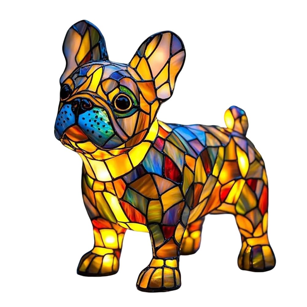 GALER Dachshund Lamp Pug Lamp Chihuahua Lamps French Bulldog Lamps, Stained Resin Dog Tabletop Night Light, Dog Series Art Night Light, Vintage Cute Animals (French Bulldog)