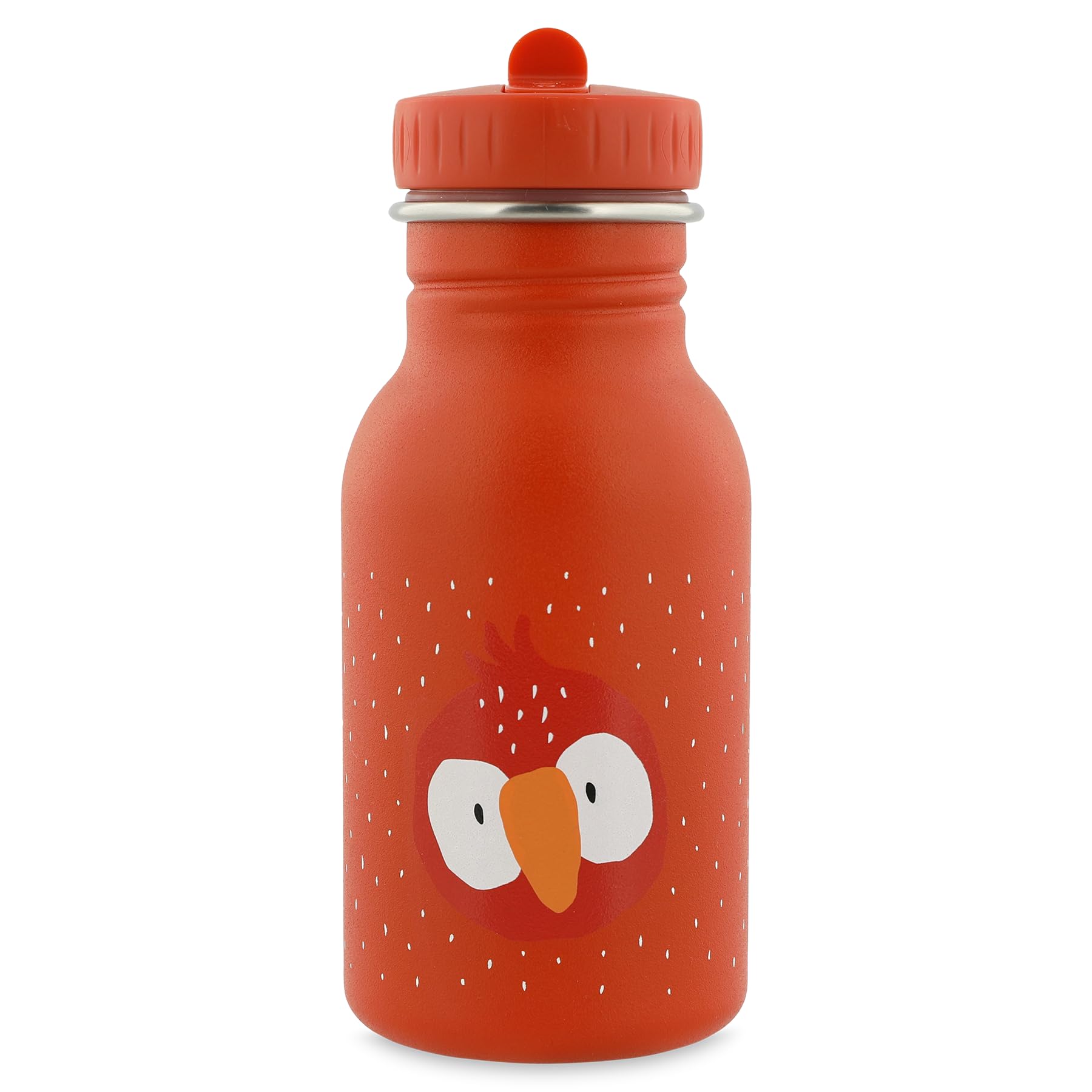 Trixie Baby stainless steel drinking bottle, 350ml/500ml, leak-proof, with carrying cord, slim shape for little hands, shatterproof, from 3 years (Mr Parrot, 350ml)