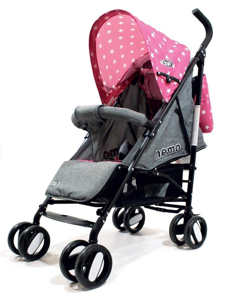 Passeggino Leggero 25Kg Nemo con Borsa Grey Pink Star Cappottina Parasole, Pieghevole con una Mano, Regolabile, Accessori, Cesto Portaoggetti GVC-8004