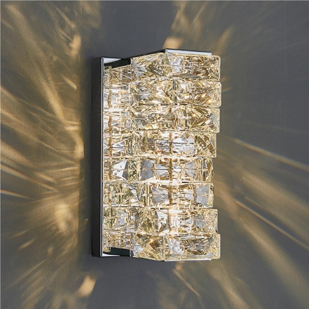 SXECAEPS Postmodern Home Decor Crystal Wall Sconce Stainless Steel Sconces Lamp Indoor Living Room Bedroom Vanity Wall-Mounted Light Fixture(Chrome,M)