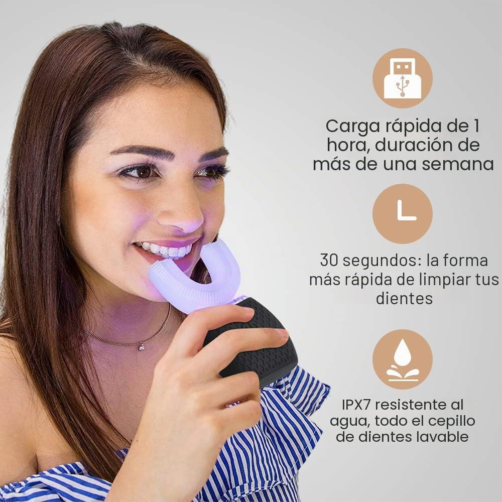 Cepillo de Dientes Ultrasónico Automático, Cepillo de Dientes Eléctrico Ultrasónico, Cepillo de Dientes Ultrasónico de 360° para Adultos (Negro, 1)