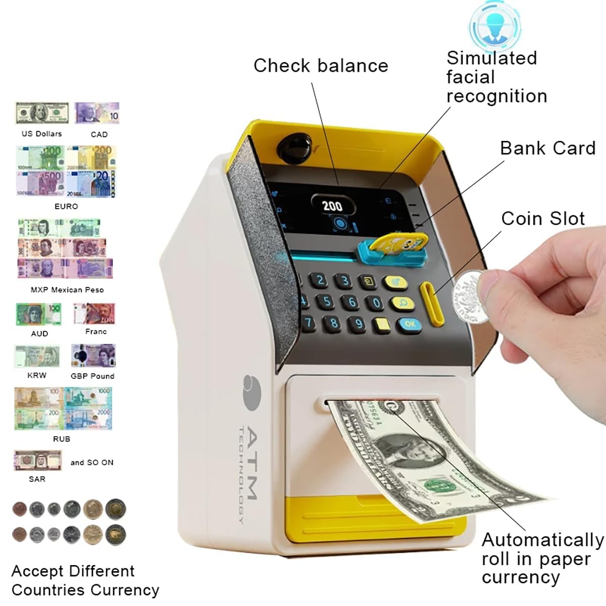 Magicwand FACE Recognition Musical Money Safe Kids Piggy Savings Bank with Personal ATM Card【Yellow】【Pack of 1】 — Amazon image 3