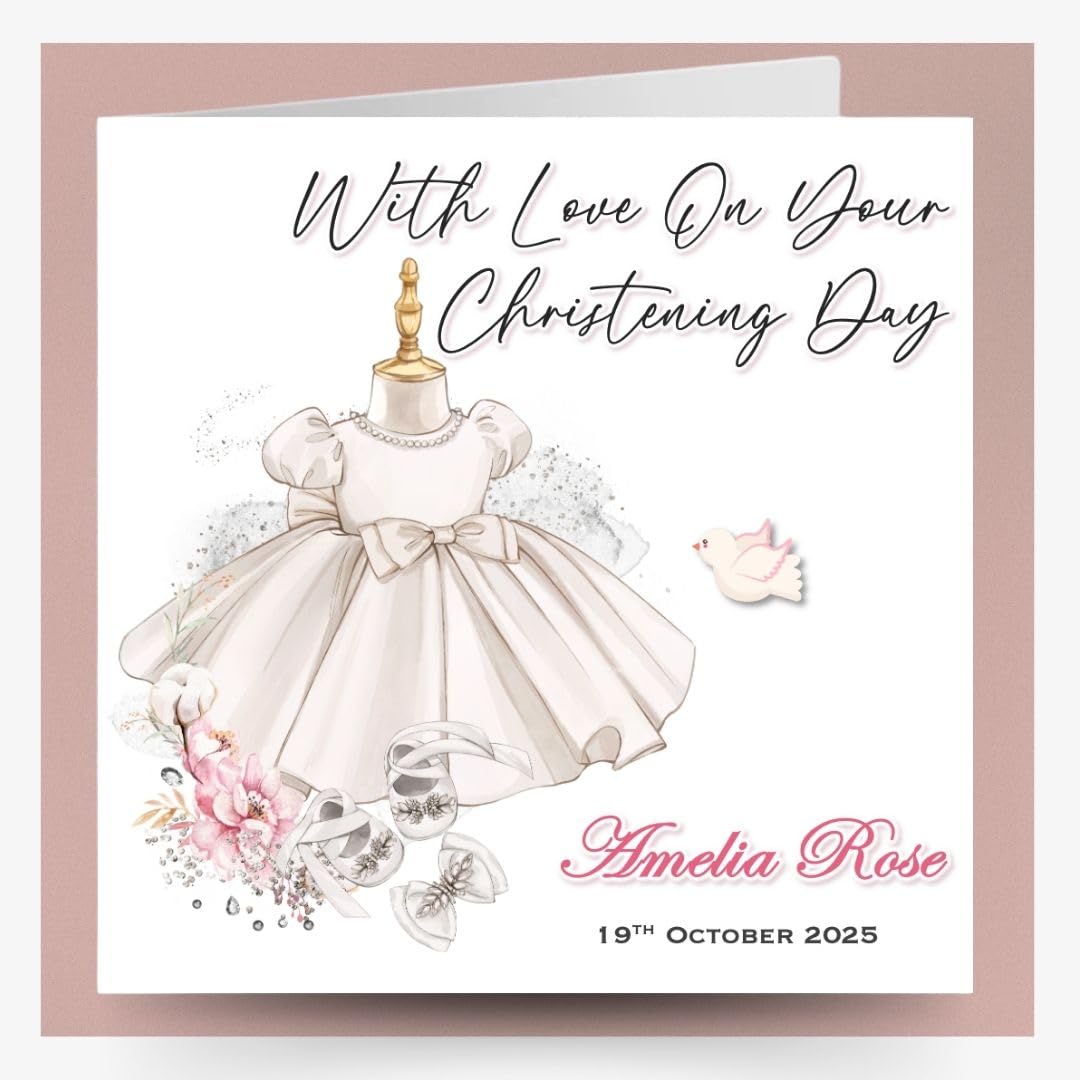 Personalised Christening Card Goddaughter Daughter Granddaughter Niece Sister Girls Congratulations (Large Card Only)