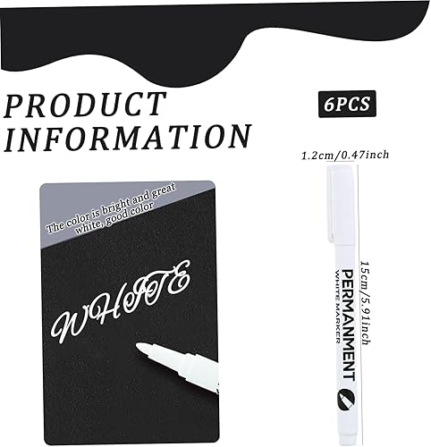 Miniatura 5 de White Paint Marker 6Pcs White Paint Pen 1MM Quick-drying Pen Waterproof Out Permanent Markers for Wood, Metal, Fabric, Plastic and Glass Marker