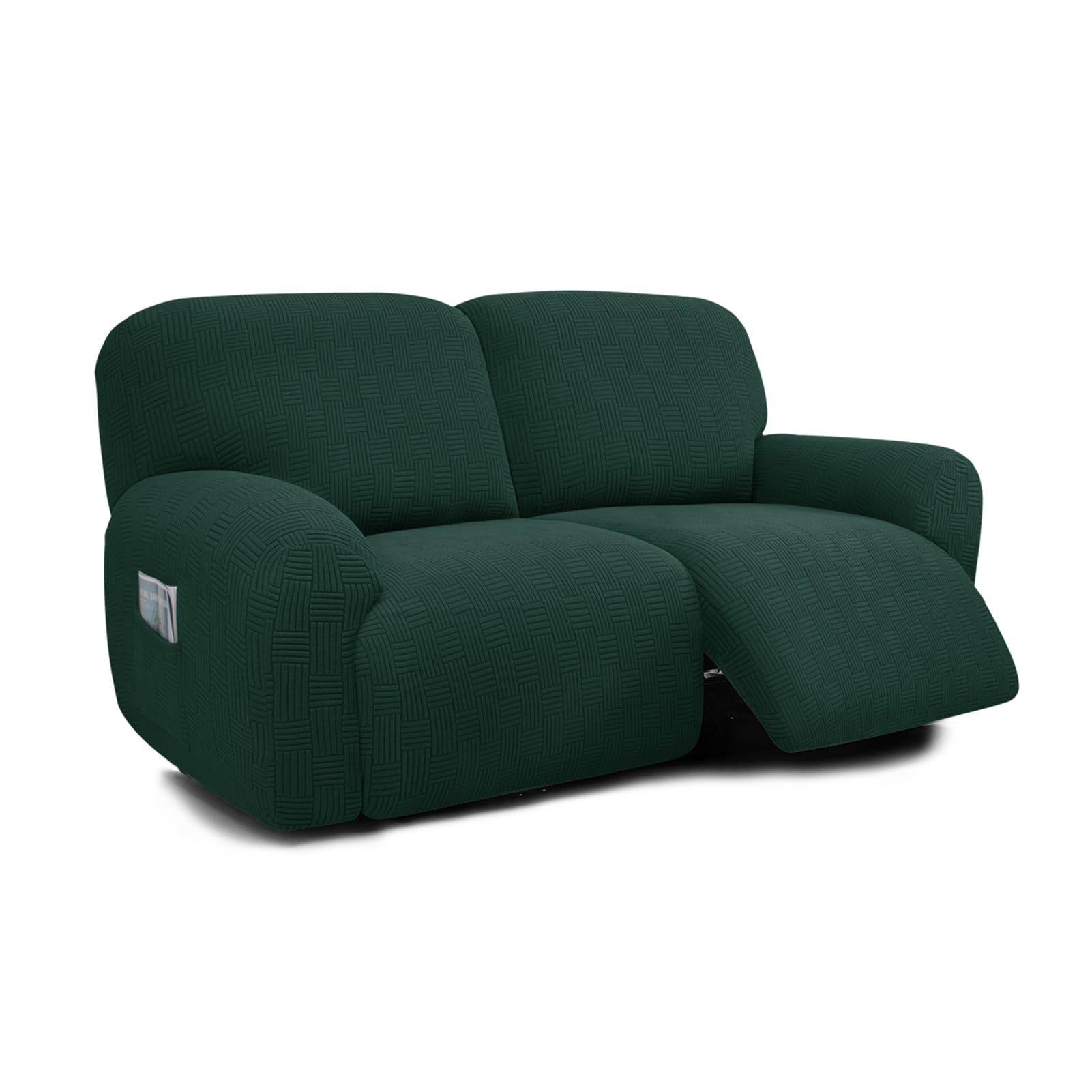 XHDZSW Extra Large 2 Seater Recliner Sofa Covers, 6-Piece Extra Wide 75" - 100" Jacquard Stretch Reclining Couch Covers, Extra Wide Reclining Loveseat Cover (Dark Green)